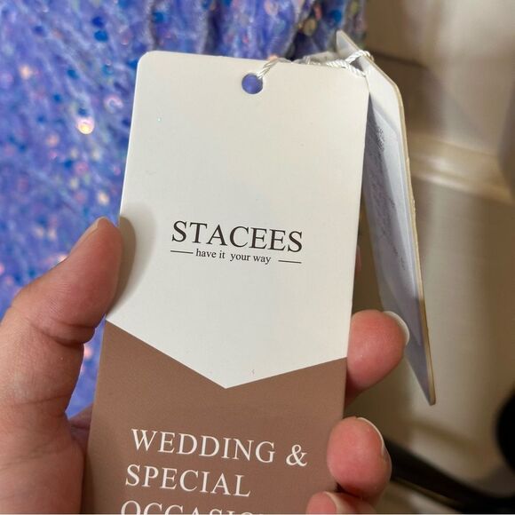 NWT Stacees Lilac Purple Rhinestone Velvet Halter Neck Maxi Dress Sz 16 Wedding - Picture 10 of 10